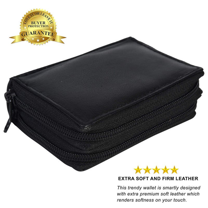 LB LEATHERBOSS Leatherboss Genuine Leather Rfid Safe Double Zipper Accordion Wallet Organizer For Men Women, Black - Image 5